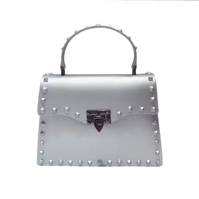Women Fashion Metal Decorative Rivet Handle Square Shoulder Bag with PVC Material