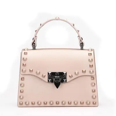 Women Fashion Metal Decorative Rivet Handle Square Shoulder Bag with PVC Material