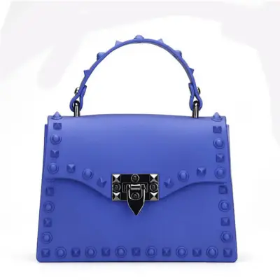 Women Fashion Metal Decorative Rivet Handle Square Shoulder Bag with PVC Material