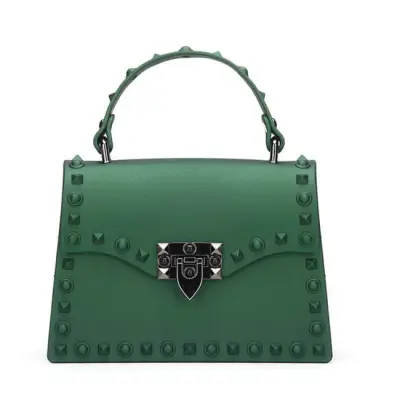 Women Fashion Metal Decorative Rivet Handle Square Shoulder Bag with PVC Material