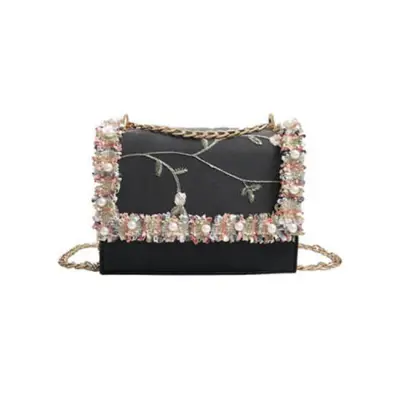 Women Fashion Imitation Pearl Color Blocking Crossbody Bag with Adjustable Strap
