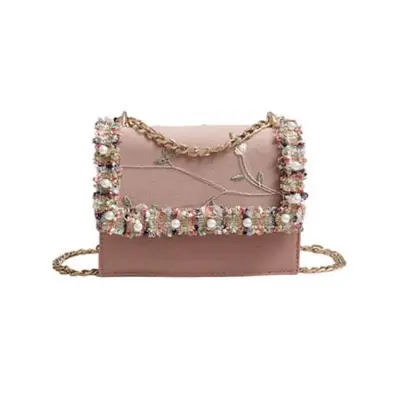 Women Fashion Imitation Pearl Color Blocking Crossbody Bag with Adjustable Strap