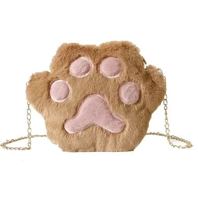 Women Cute Plush Metal Chain Zipper Crossbody Bag Shell Type Soft Solid Color