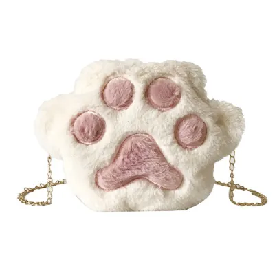 Women Cute Plush Metal Chain Zipper Crossbody Bag Shell Type Soft Solid Color