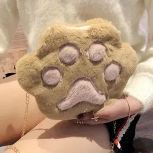 Women Cute Plush Metal Chain Zipper Crossbody Bag Shell Type Soft Solid Color