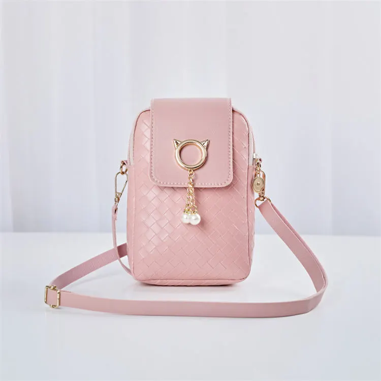 Women Fashion Geometric Suture Imitation Pearl Tassel Crossbody Bag