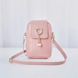 Women Fashion Geometric Suture Imitation Pearl Tassel Crossbody Bag