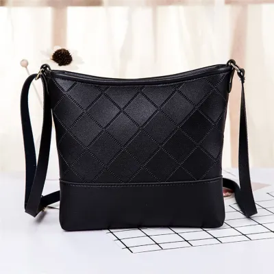 Women Simple Color Block Plaid Printed Zipper Crossbody Bag