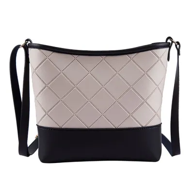 Women Simple Color Block Plaid Printed Zipper Crossbody Bag