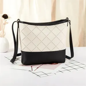 Women Simple Color Block Plaid Printed Zipper Crossbody Bag