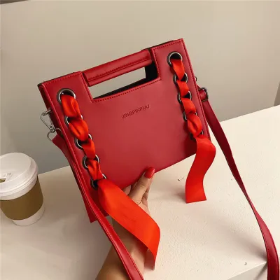 Women's Fashion Solid Color Lace Up PU Crossbody Bag