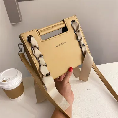 Women's Fashion Solid Color Lace Up PU Crossbody Bag