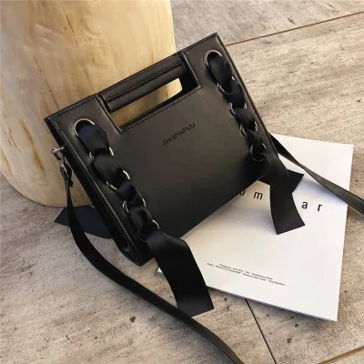 Women's Fashion Solid Color Lace Up PU Crossbody Bag