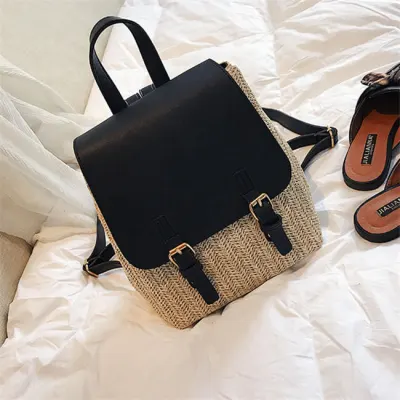 Women Fashion Color Blocking Patchwork PU Leather Backpack Casual Daypack