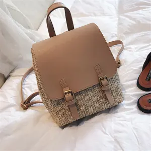 Women Fashion Color Blocking Patchwork PU Leather Backpack Casual Daypack