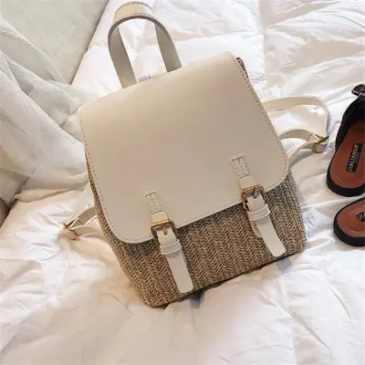 Women Fashion Color Blocking Patchwork PU Leather Backpack Casual Daypack