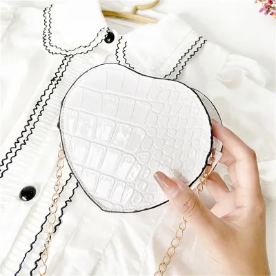 Women Fashion Solid Color Heart Shape Crocodile Pattern Crossbody Bag