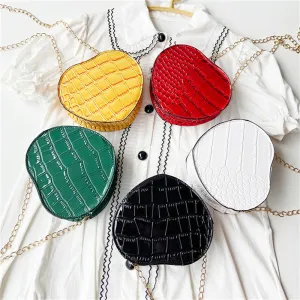 Women Fashion Solid Color Heart Shape Crocodile Pattern Crossbody Bag