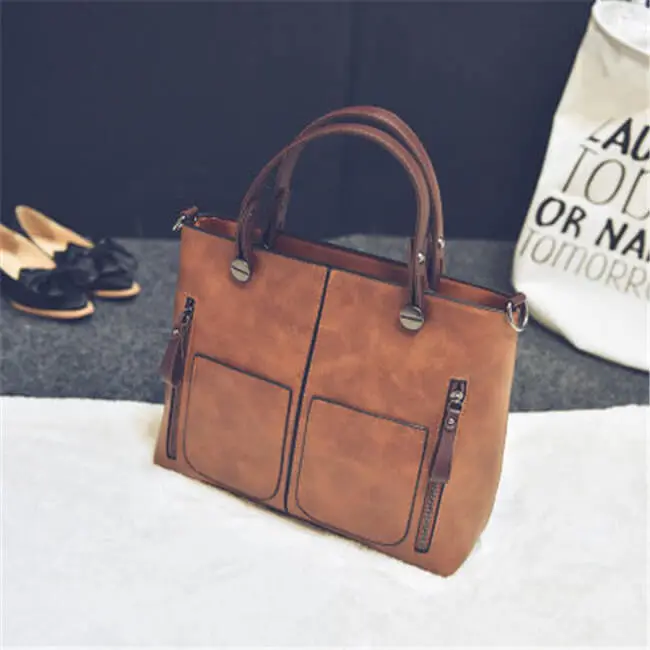 Women Fashion Large Capacity Zipper Patchwork Square PU Handle Bag