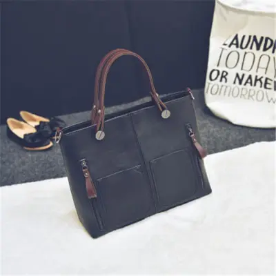 Women Fashion Large Capacity Zipper Patchwork Square PU Handle Bag