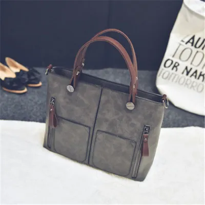 Women Fashion Large Capacity Zipper Patchwork Square PU Handle Bag