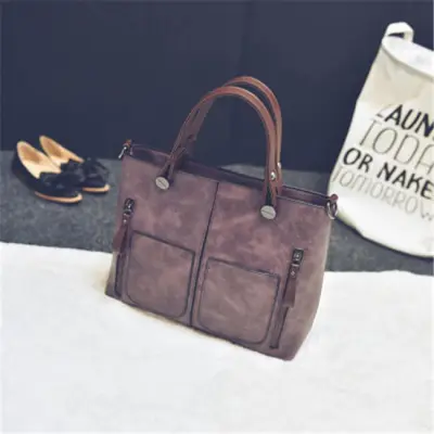 Women Fashion Large Capacity Zipper Patchwork Square PU Handle Bag