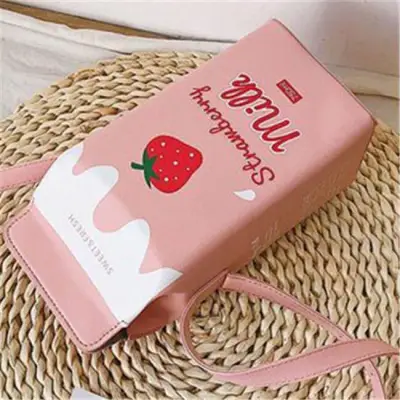 Women's Fashion Cartoon Milk Crossbody Bag PU Vertical Square Messenger