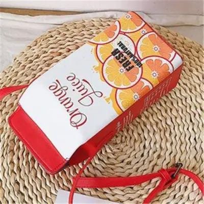 Women's Fashion Cartoon Milk Crossbody Bag PU Vertical Square Messenger