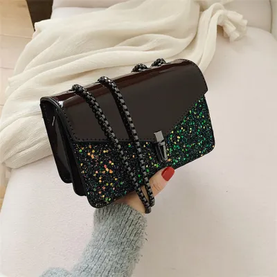 Women Fashion Patchwork Sequins Decorative Flap Crossbody Bag