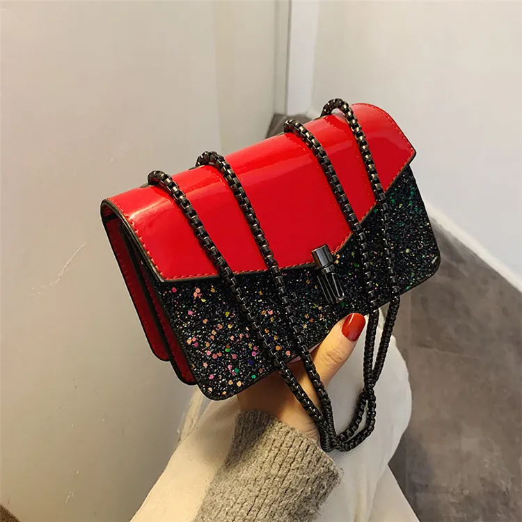 Women Fashion Patchwork Sequins Decorative Flap Crossbody Bag