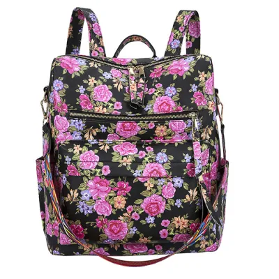 Women Fashion Leopard Print Multi-Pocket PU Leather Large Capacity Backpack