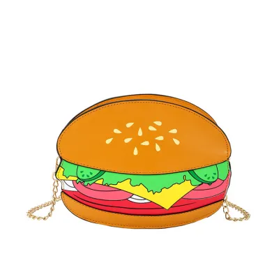 Women Creative Hamburger French Fries Metal Chain Crossbody Bag