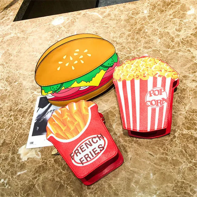 Women Creative Hamburger French Fries Metal Chain Crossbody Bag