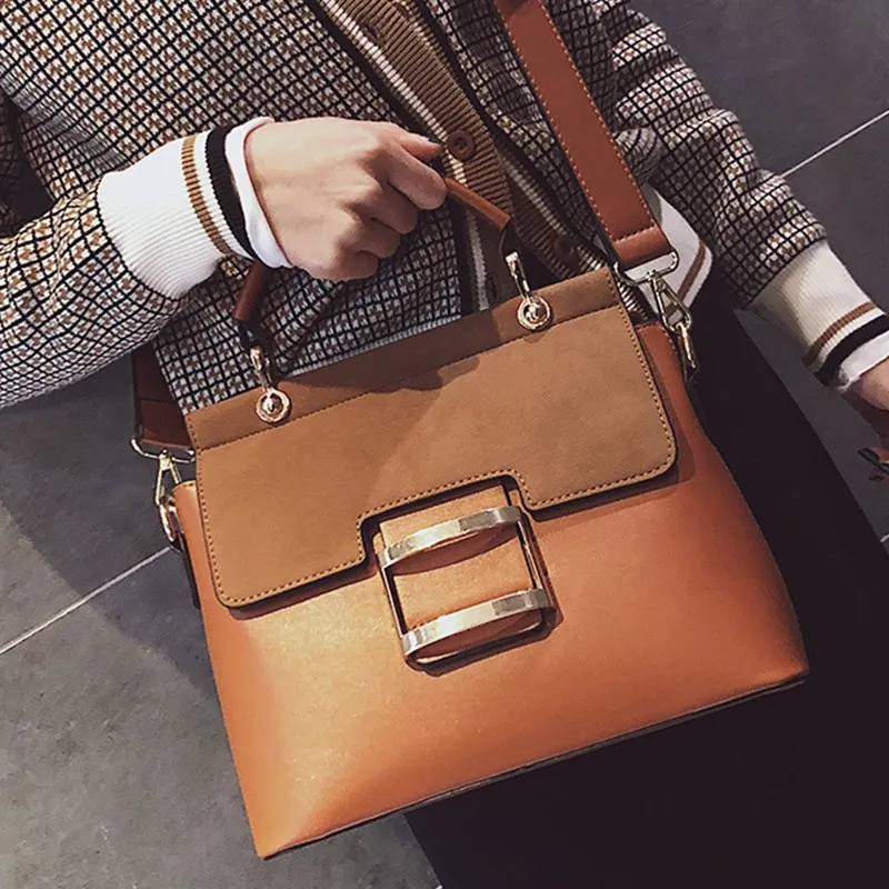 Women Solid Color Frosting PU Square Shoulder Bag