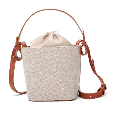 Women Casual Woven Handle Bucket Handbag