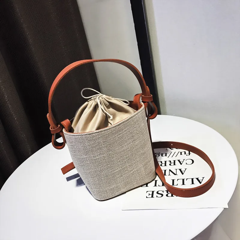 Women Casual Woven Handle Bucket Handbag