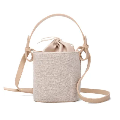 Women Casual Woven Handle Bucket Handbag