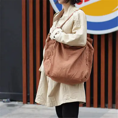 Women's Solid Color Large Capacity Canvas Shopping Bag with Double Handles