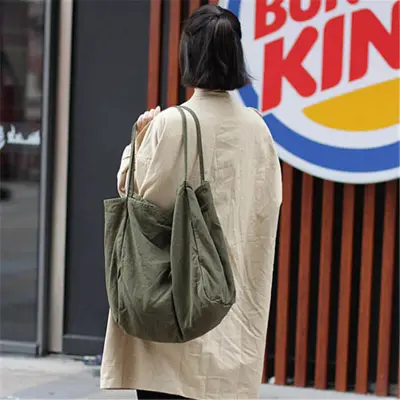 Women's Solid Color Large Capacity Canvas Shopping Bag with Double Handles