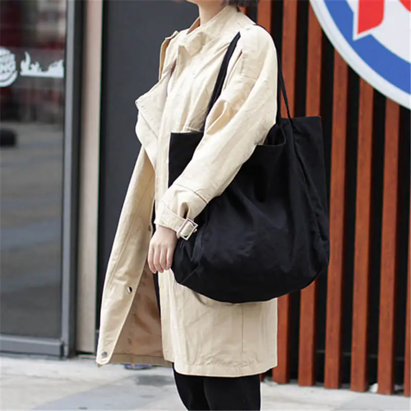 Women's Solid Color Large Capacity Canvas Shopping Bag with Double Handles
