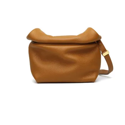 Women Fashion Solid Color Zipper Bags Genuine Leather Cloud Shape Urban Simplicity