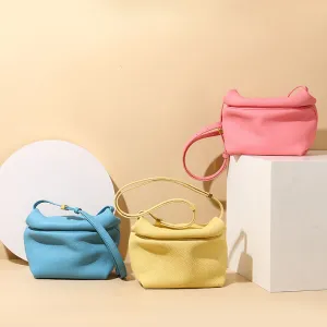 Women Fashion Solid Color Zipper Bags Genuine Leather Cloud Shape Urban Simplicity