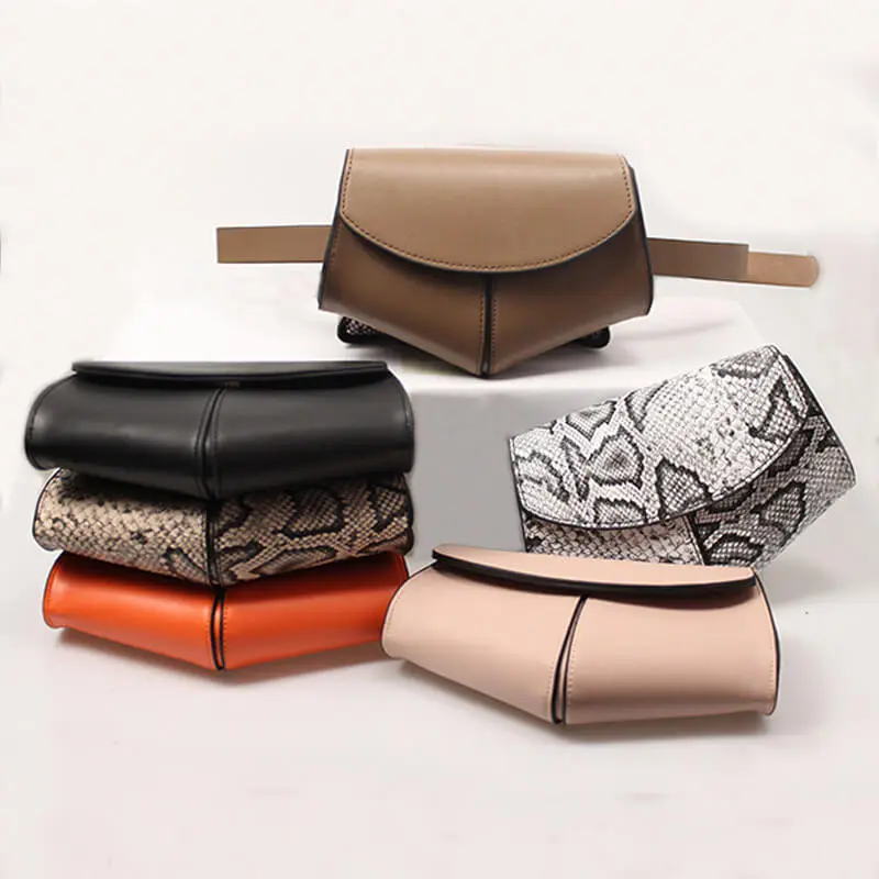 Women Fashion Snakeskin Printed PU Flap Chest Bag