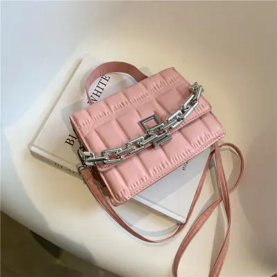 Women Fashion Metal Chain Square Crossbody Bag