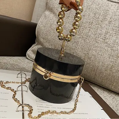 Women Simple Metal Decorative Cylindrical Acrylic Crossbody Bag