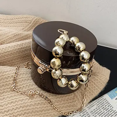Women Simple Metal Decorative Cylindrical Acrylic Crossbody Bag