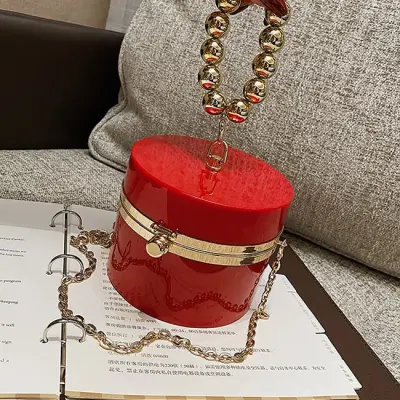 Women Simple Metal Decorative Cylindrical Acrylic Crossbody Bag