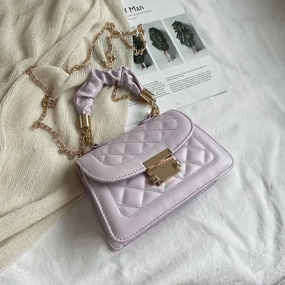 Women Simple PU Leather Metal Chain Crossbody Flap Bag