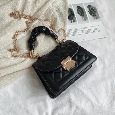 Women Simple PU Leather Metal Chain Crossbody Flap Bag