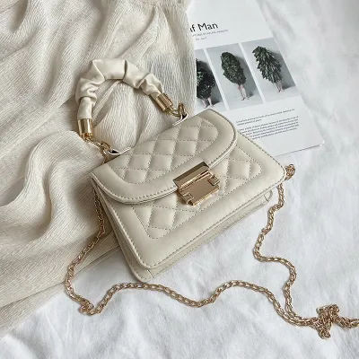 Women Simple PU Leather Metal Chain Crossbody Flap Bag